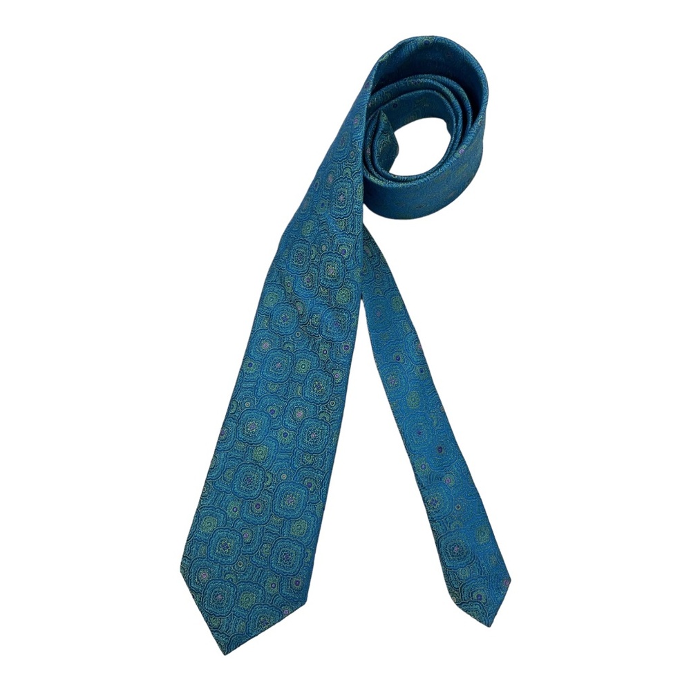 DAVID DONAHUE Blue Geometric Silk LUXURY Tie HANDMADE USA